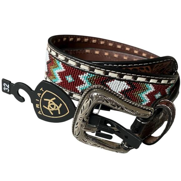 Ariat Accessories - Ariat Leather Belt Southwestern Beaded Size 32 (NWT)